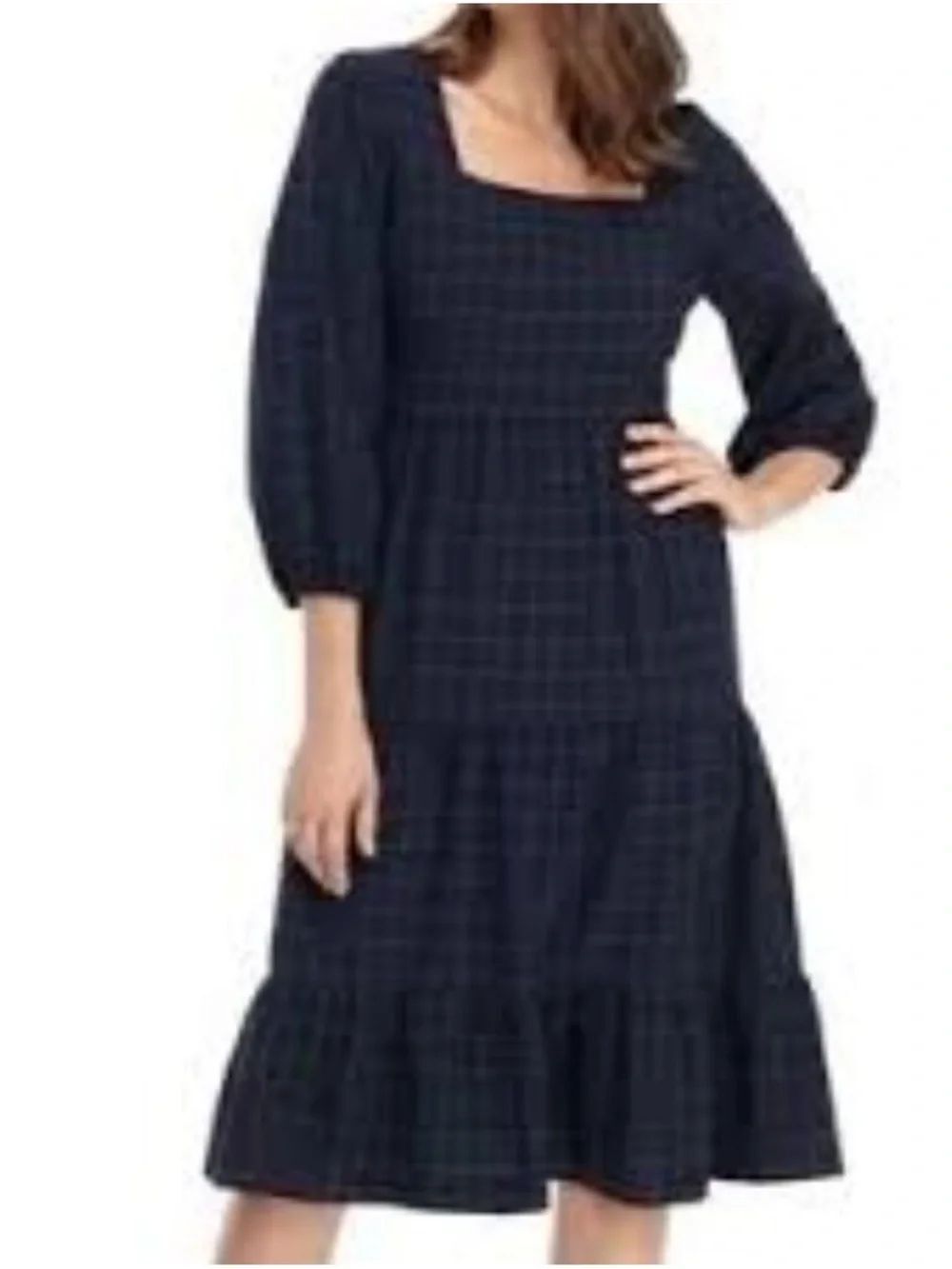 Gal Meets Glam Navy Plaid Square-Neck Midi Dress size 0